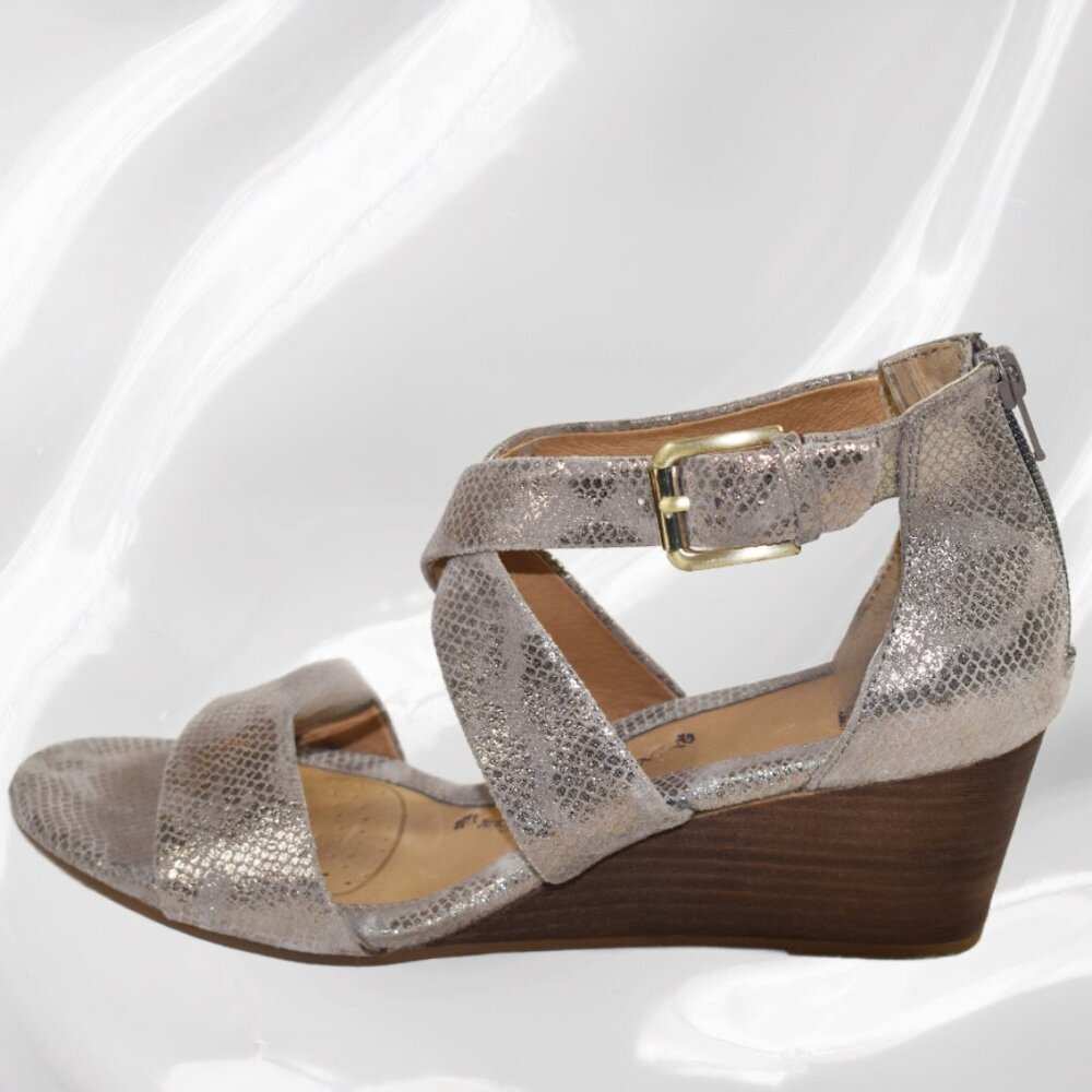 Sofft Mauldin Bistro Taupe Snakeskin Embossed Criss-Cross Wedge, Size 9.5 - Picture 5 of 11